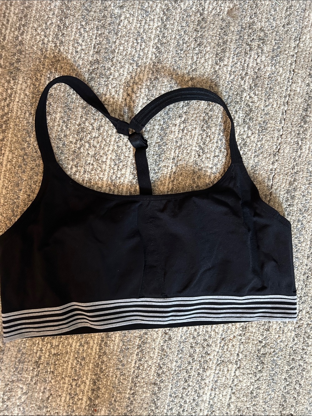 Athleta Black Racerback Sports Bra with Striped Elastic